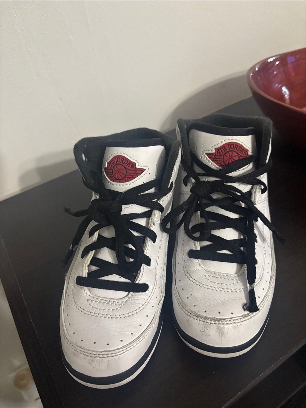 Jordan Kids White and Black High-Top Sneakers with Red Logo